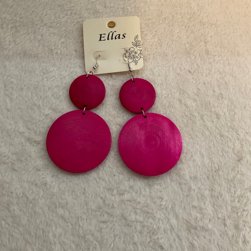 Ella Vibrant Fuchsia Double Disc Drop Earrings
